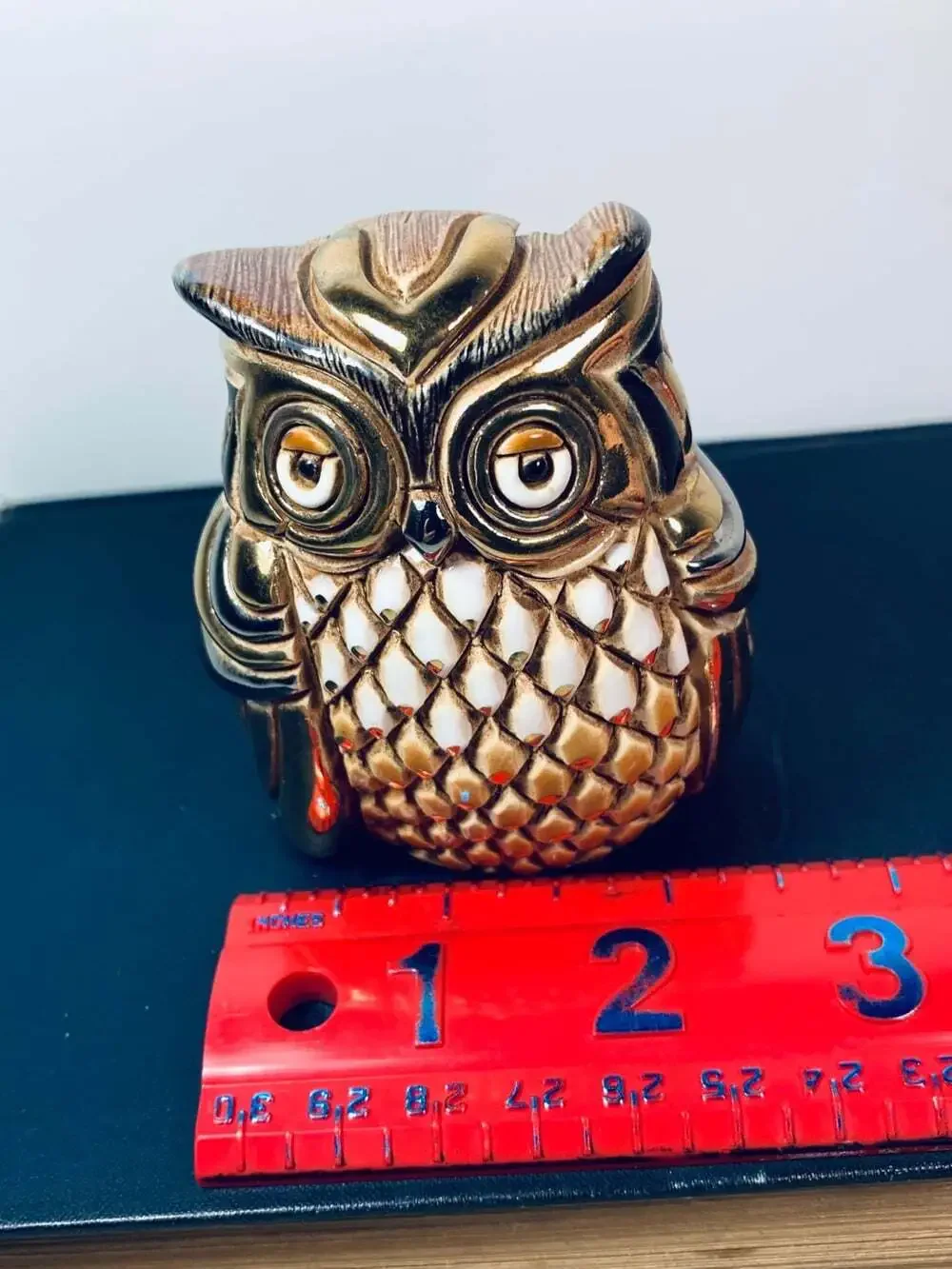 Owl brown, gold accents figurine Artesiania
